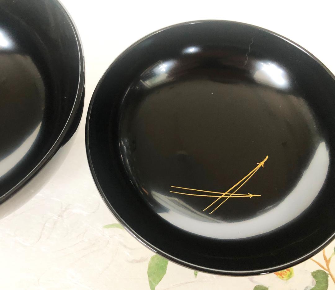 煮物椀 三羽鶴見返し松葉蒔絵 丸型 黒塗 漆塗 5客 在庫整理 雑煮椀 おせち