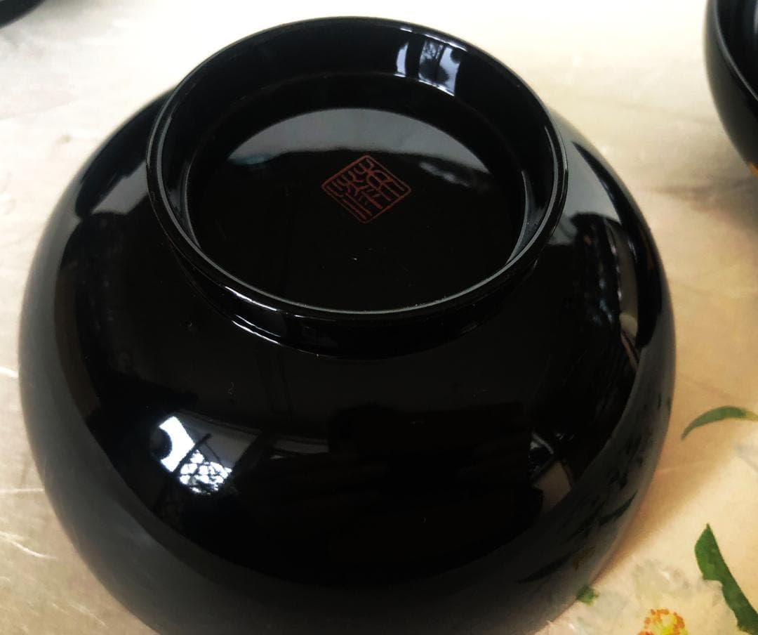 煮物椀 三羽鶴見返し松葉蒔絵 丸型 黒塗 漆塗 5客 在庫整理 雑煮椀 おせち