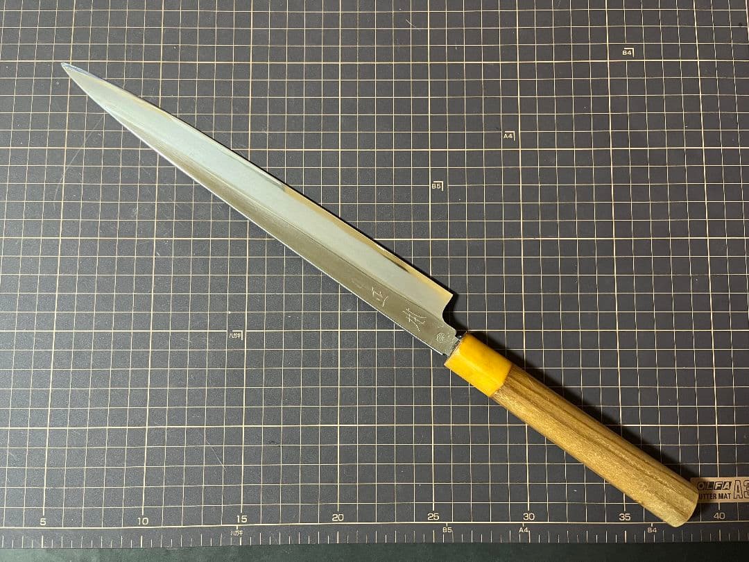 築地正本 柳刃包丁 白水牛 刃渡り27cm 白鋼ニ 鞘付き 正本 包丁 手研済み