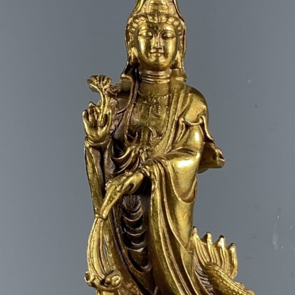 銅器 御龍観音仏像 観世音菩薩 鎮宅 辟邪 開運 風水 招財 置物 工芸品