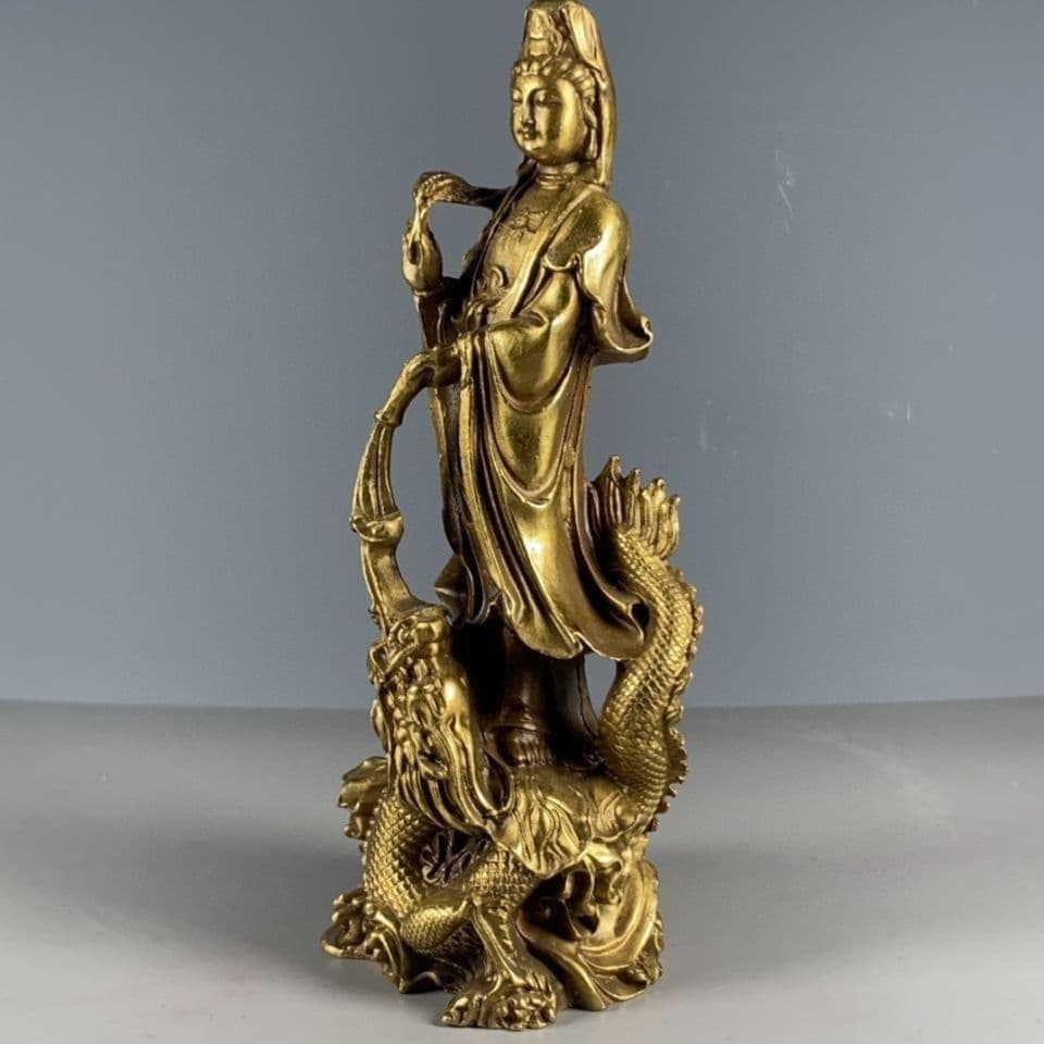 銅器 御龍観音仏像 観世音菩薩 鎮宅 辟邪 開運 風水 招財 置物 工芸品