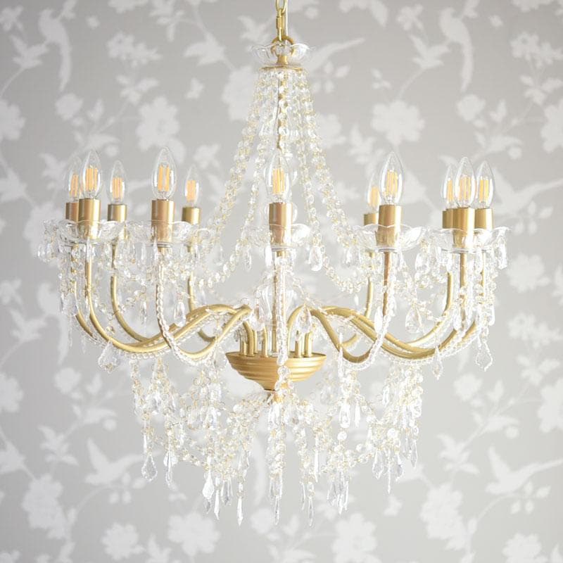 【LED付・簡単取付】12灯ゴールドカラーシャンデリア