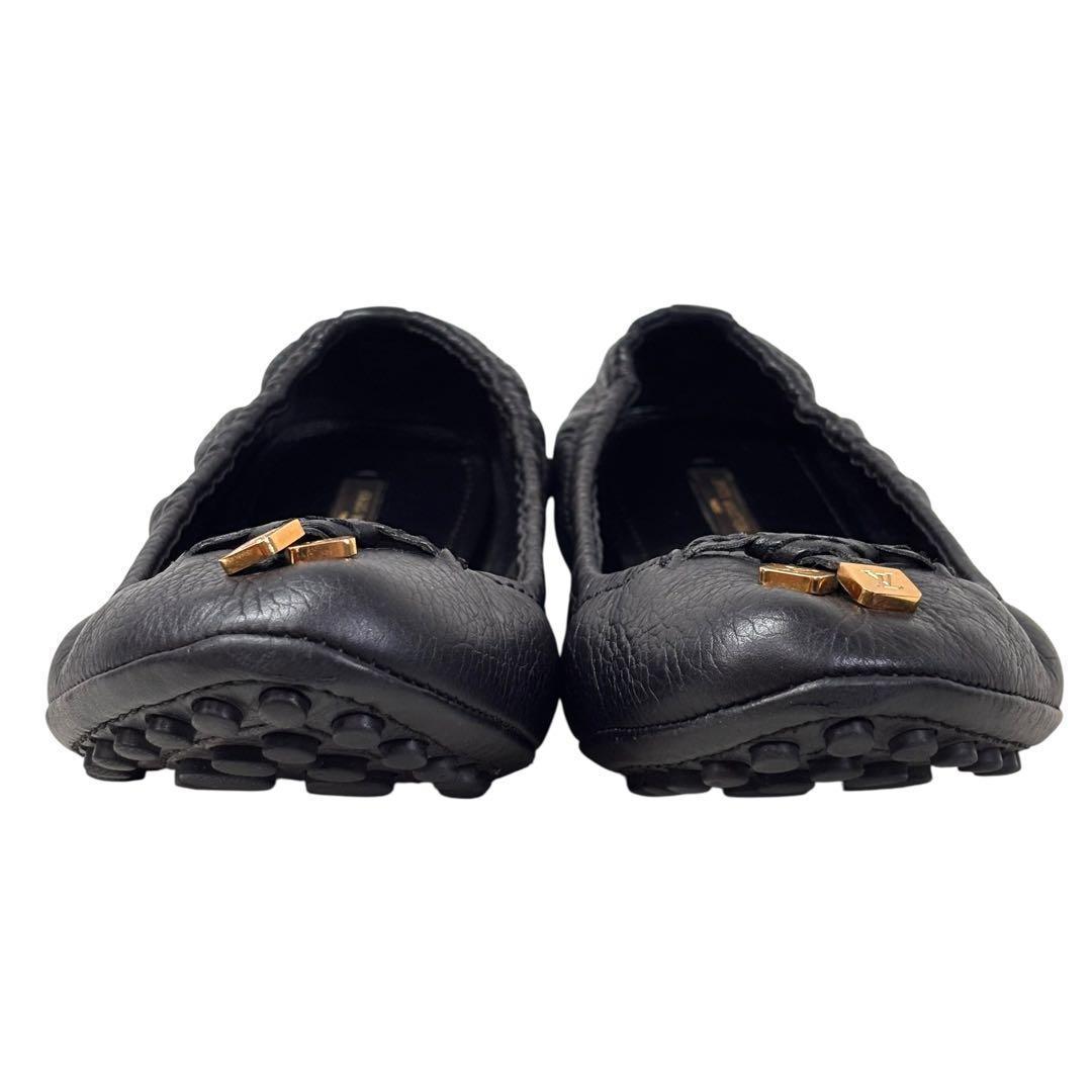 ルイヴィトン 36 23.5 LV レザー バレエシューズ シボ革 ブラック