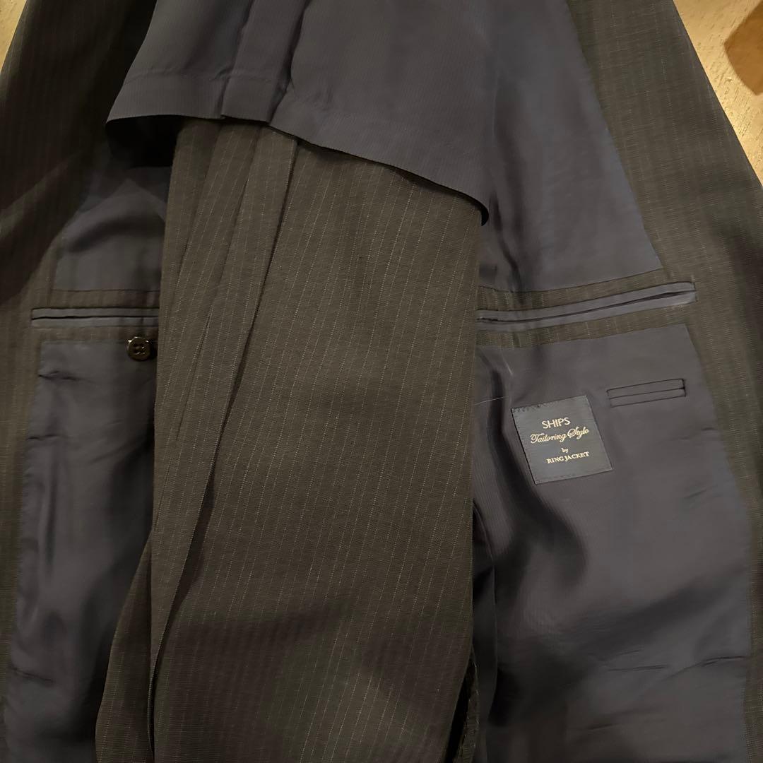 SHIPS リングヂャケット　ネイビーストライプ スーツ46