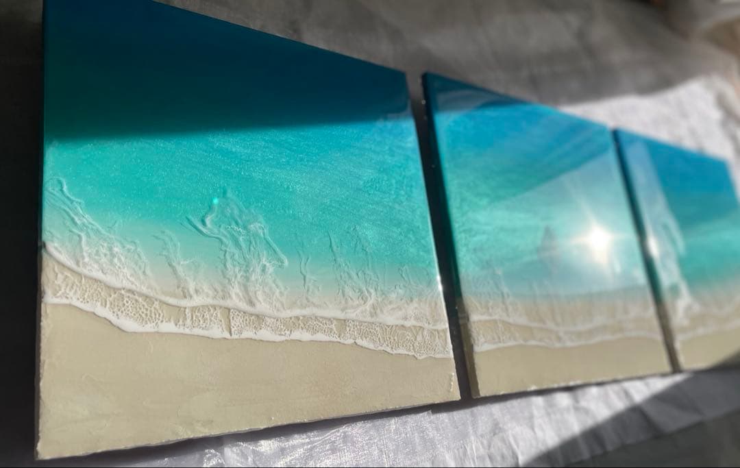 3連ロングパネル　全長90㎝ オーシャンレジン　海アート　ギフト　壁掛けアート