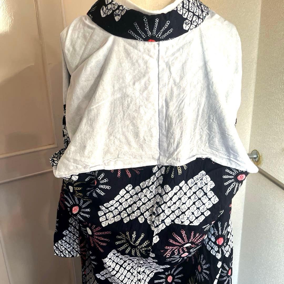 有松鳴海絞り 手蜘蛛しぼり浴衣 濃紺×白地 菊繋ぎ 一部しつけ付き 美品