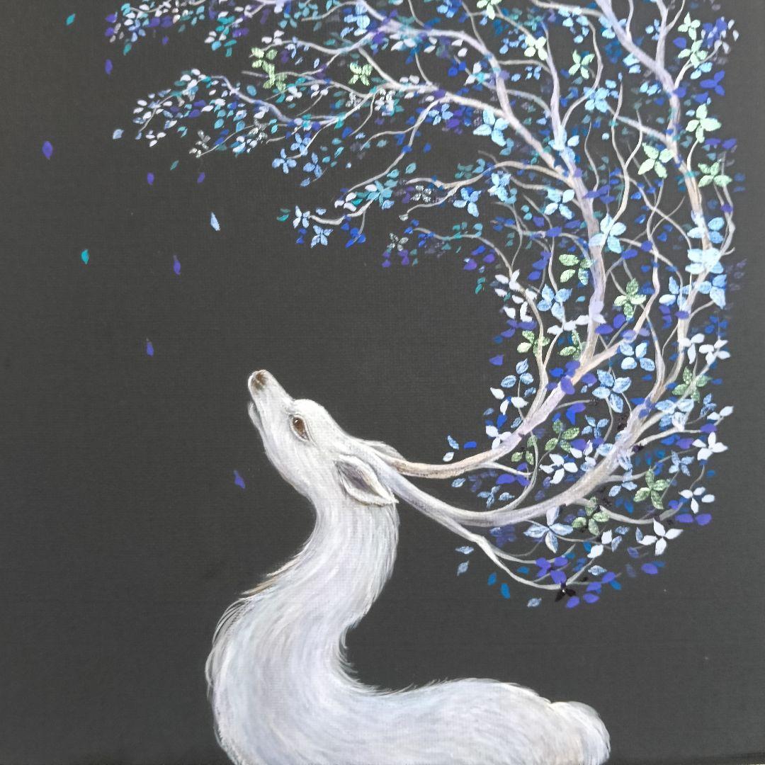 No.522 F4キャンバス アクリル画 原画 鹿神 神獣