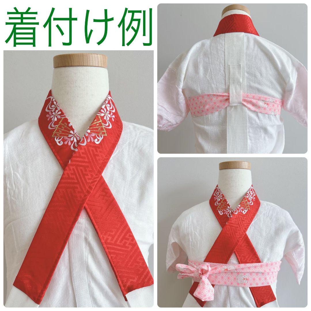 セット七五三7歳女の子長着＆簡単半衿＆袋帯＆草履＆バッグ＆小物朱色ちりめん扇菊鳥