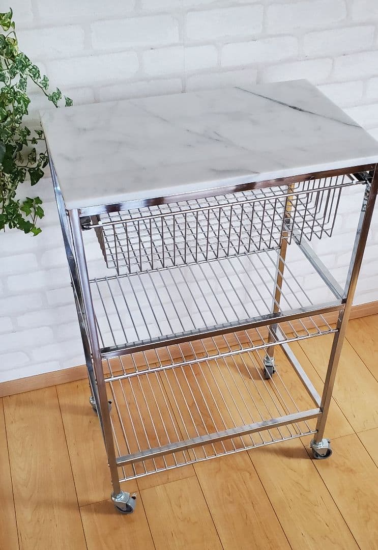 マーブルトップトローリーL 天然大理石 キッチンワゴン