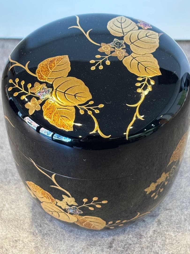 茶道具 桐蒔絵 黒大棗 内梨地 蒔絵師 渡辺松悦 棗 共箱