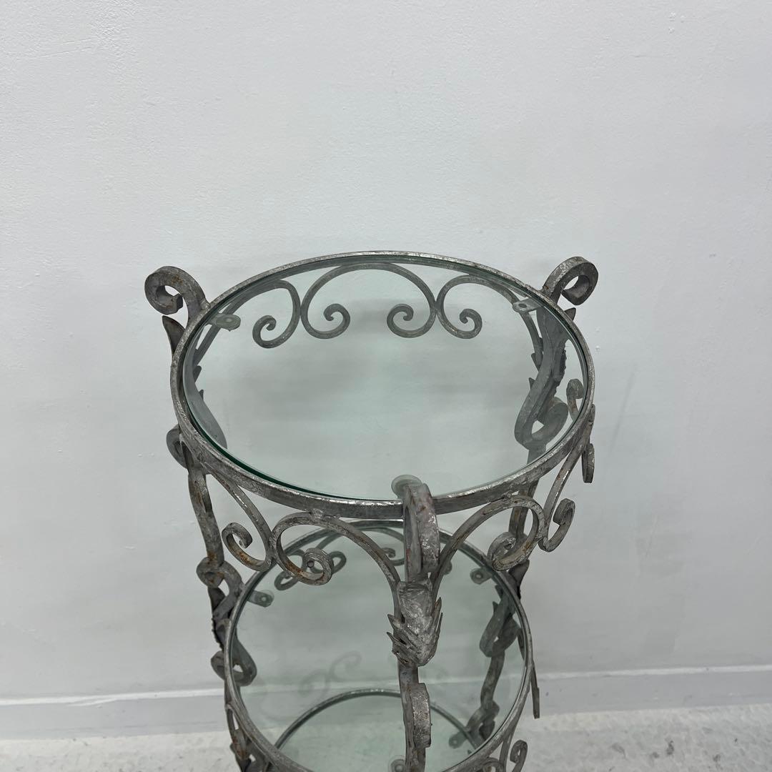 【フレンチアンティーク】アイアン 3段ガラスシェルフ 飾り棚 花台【シャビー】