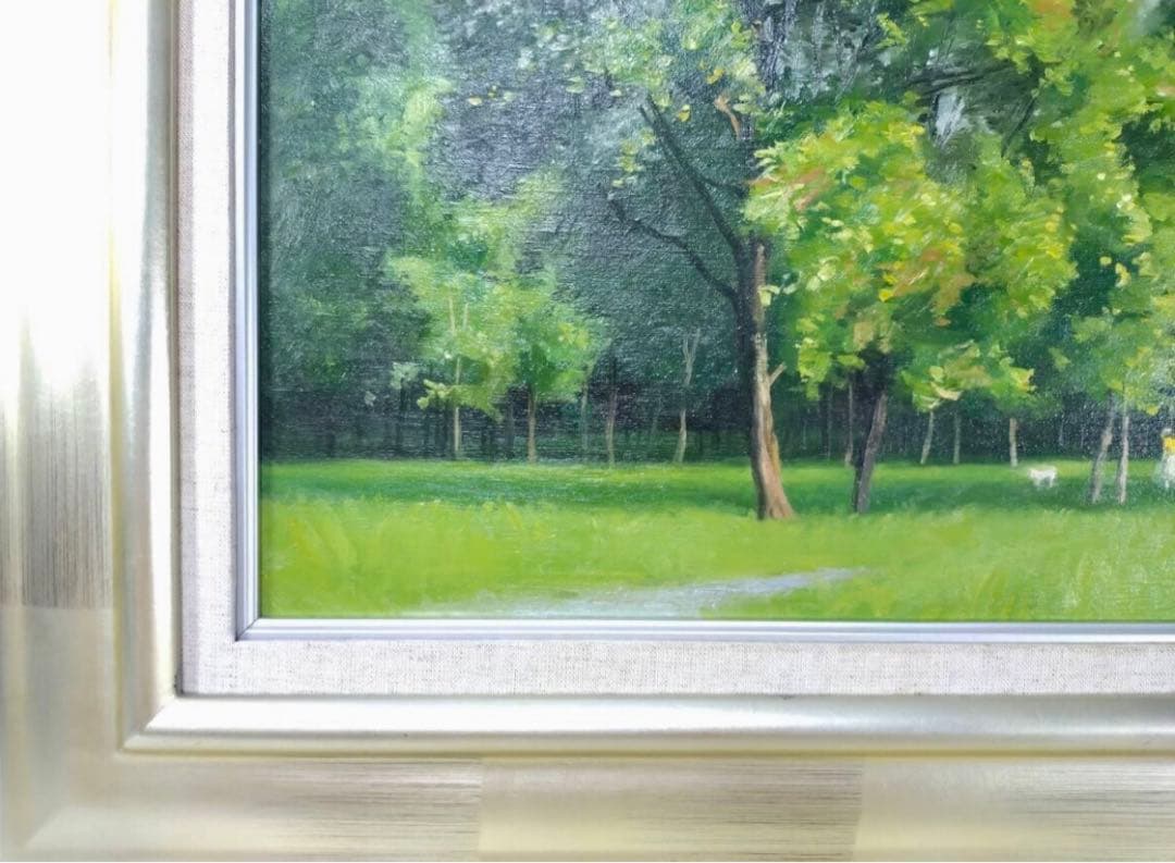 西谷之男 油彩「夏の林」額54×63cm 日展会友・白日会会員 タトウ箱付