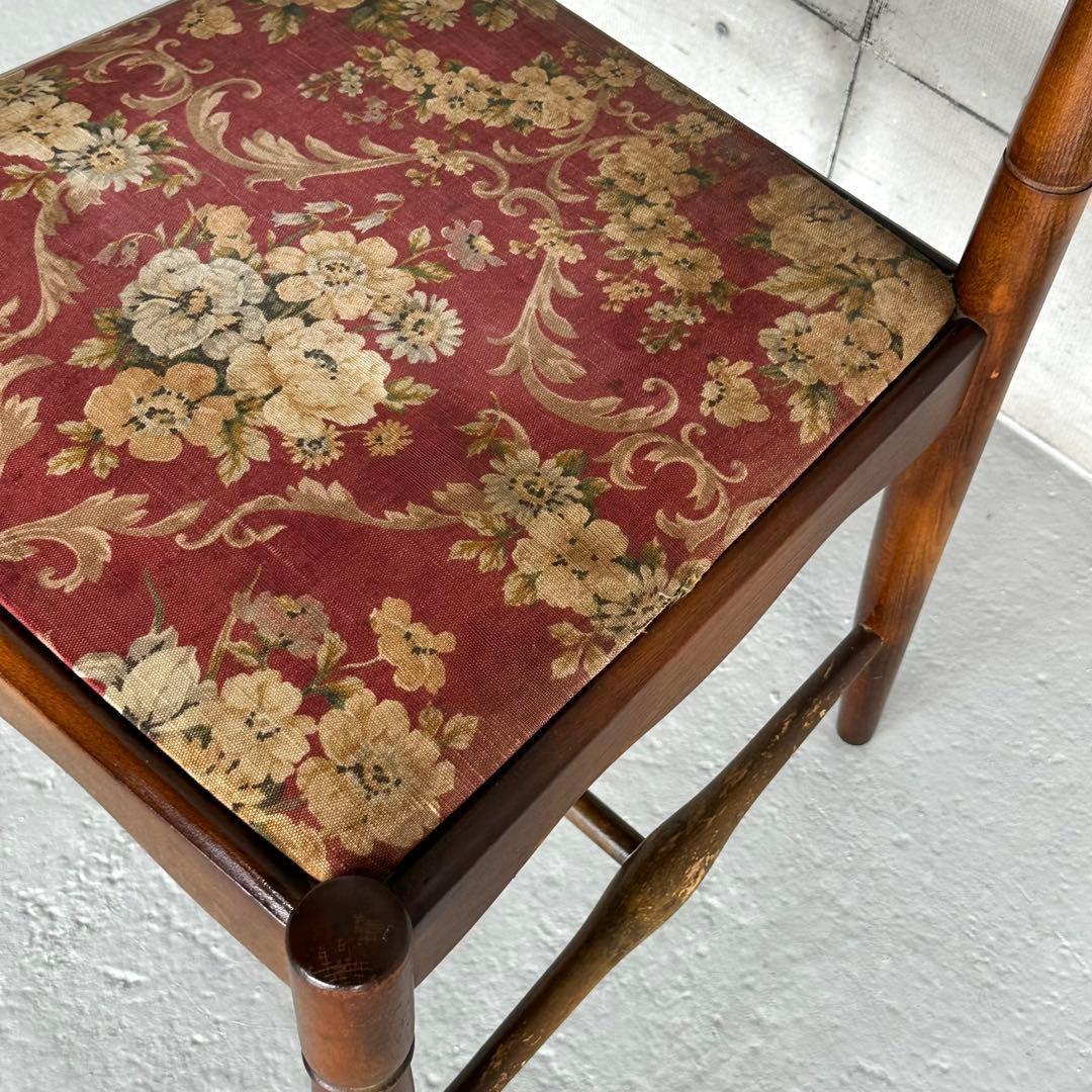 飛騨産業 キツツキ マーク｜ 花柄座面 ラダーバックチェア ｜ 昭和レトロ家具