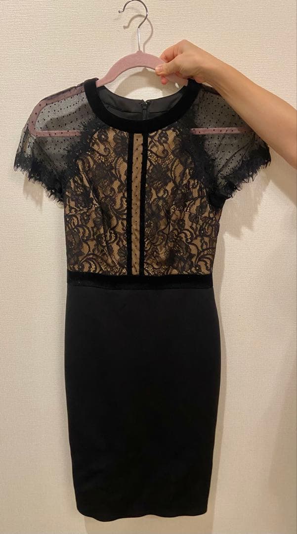 タダシショージ フラワーレース切り替えドレス ドットチュール サイズ0