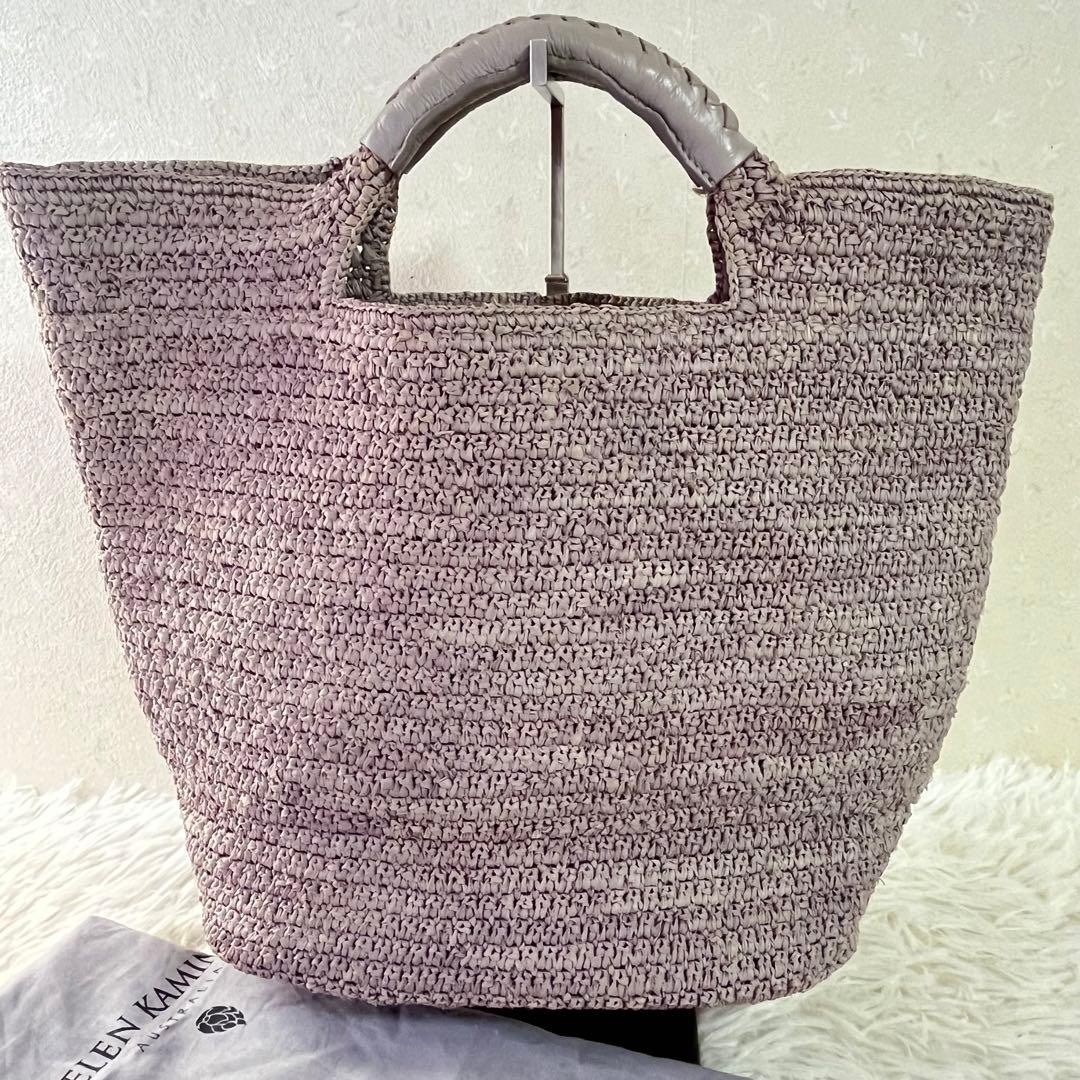 HELEN KAMINSKI ラフィアバッグ カゴバッグ レザーハンドル　グレー