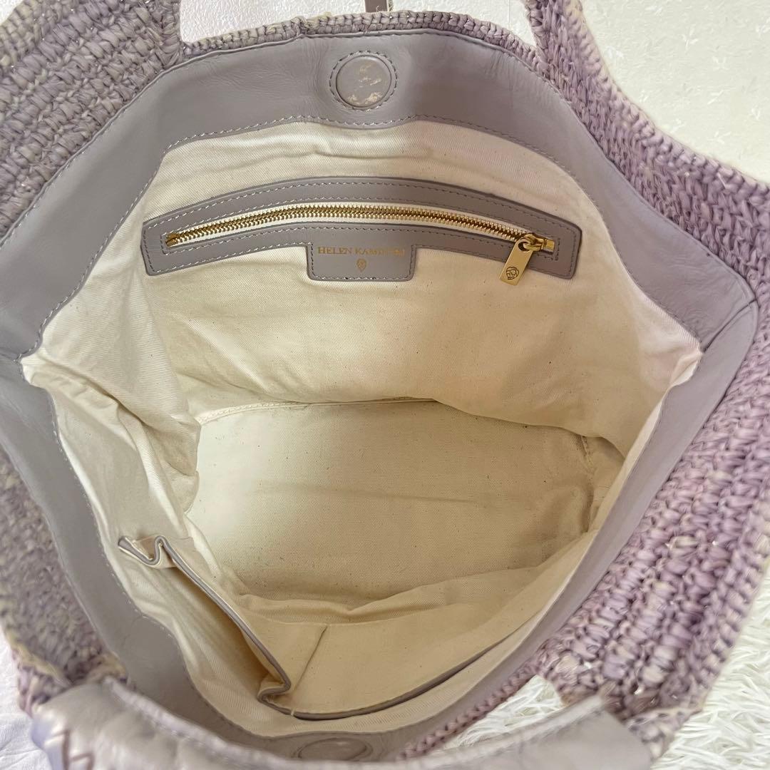 HELEN KAMINSKI ラフィアバッグ カゴバッグ レザーハンドル　グレー