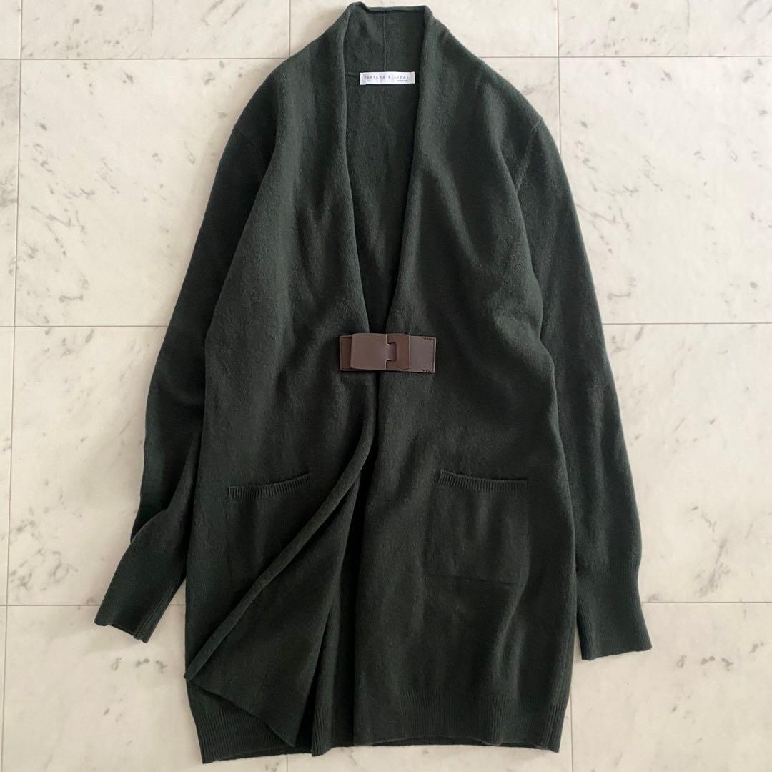 美品 ファビアナフィリッピ カシミヤシルク レザーバックルカーディガン M相当