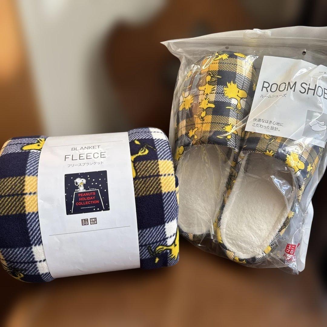 ユニクロ PEANUTS ウッドストック 2WAYブランケット ルームシューズ