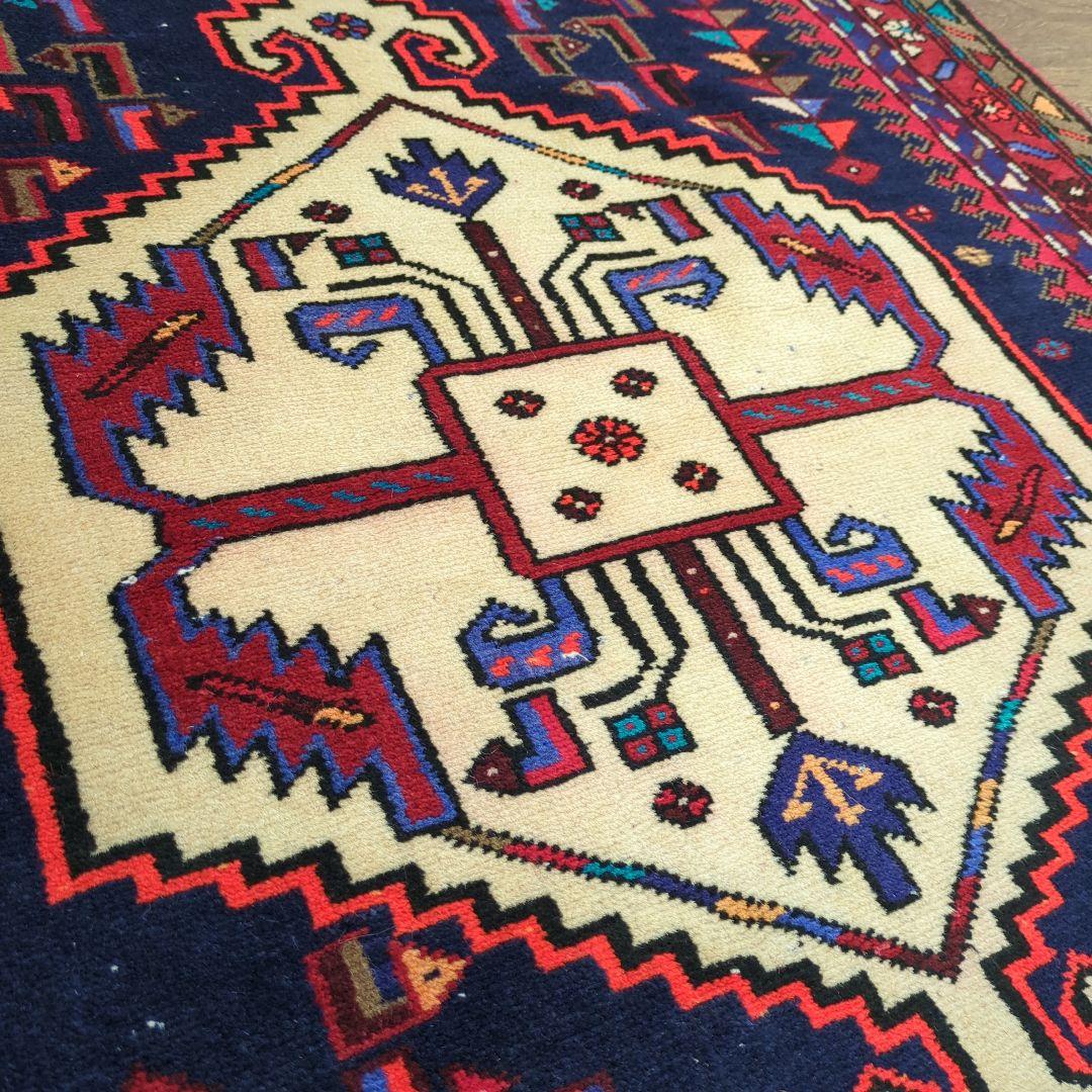 ペルシャ絨毯　ハマダン　ヴィンテージラグ　手織り絨毯　ウール　コットン