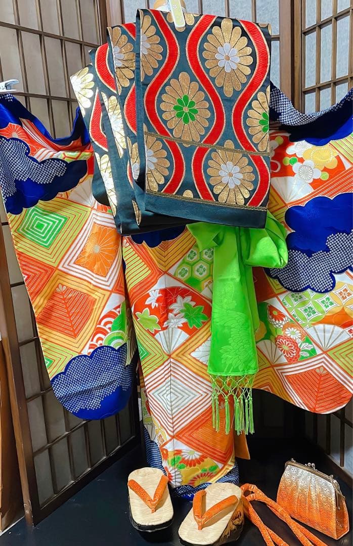 七五三レトロ古典柄ぽっくり草履セット