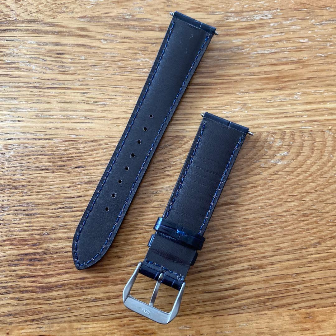 【美品】シンシアー 19mm クロコダイル オーダーメイド ベルト ネイビー