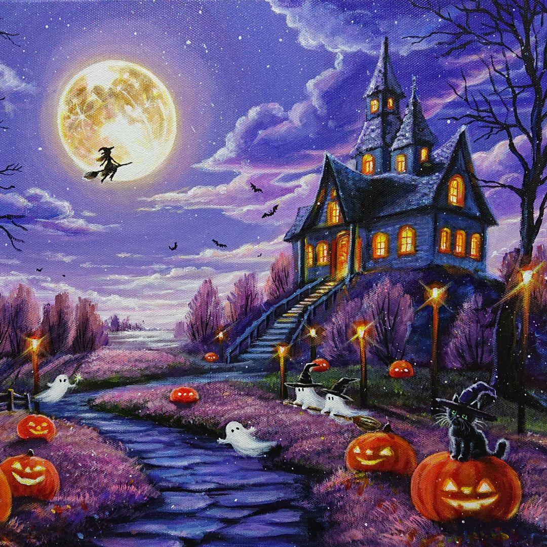 ぷ*あ様 【Happy Halloween】アクリル画 F6 風景画 絵画