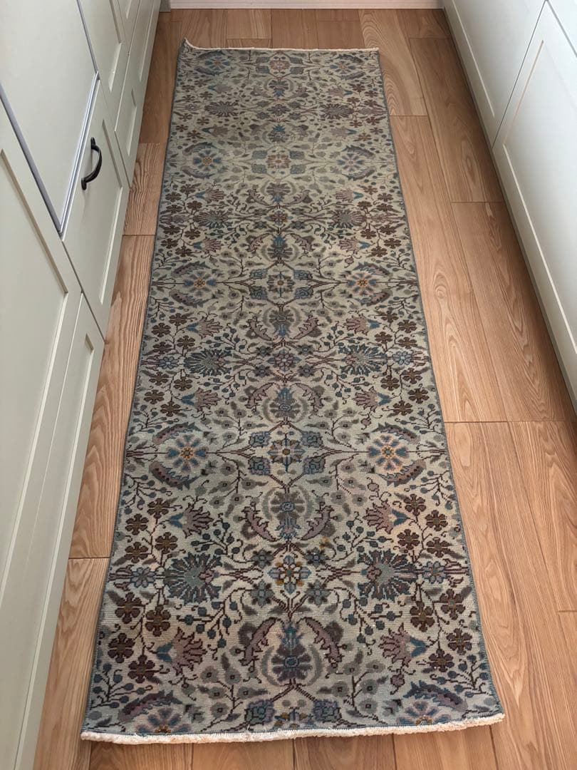 トルコ　ヴィンテージラグ　ランナー　ブルーグリーン193×63