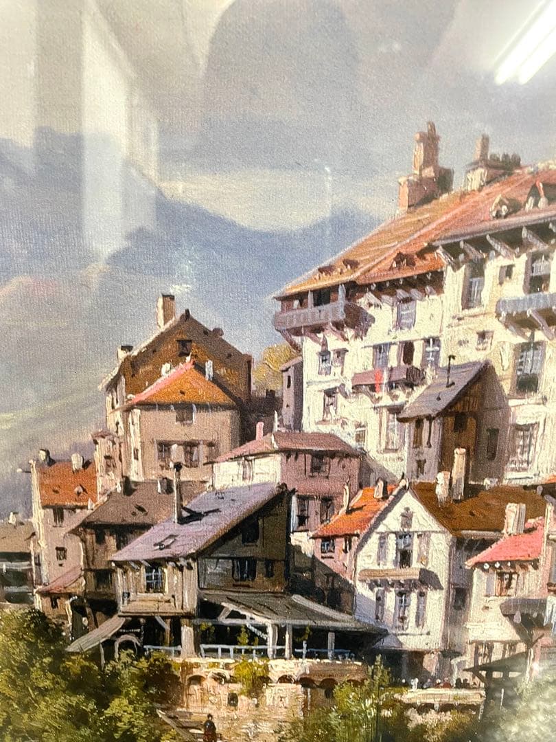 イタリア輸入 絵画 八角形額縁 アンティーク調 風景画 ゴールド額縁 ➁