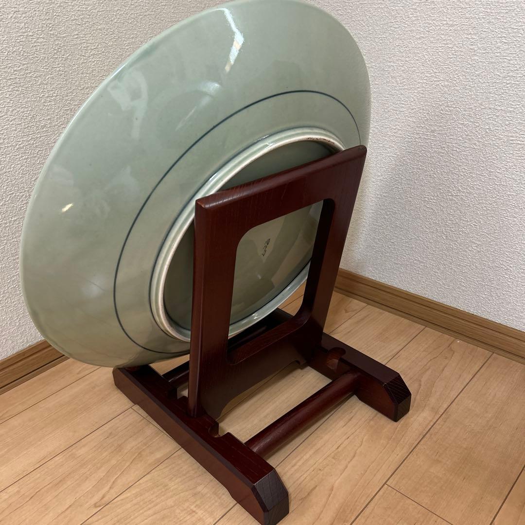 有田焼 円左エ門直径約45cm 浪華名所独案内（友鳴松旭）／皿立て・箱付／飾り皿