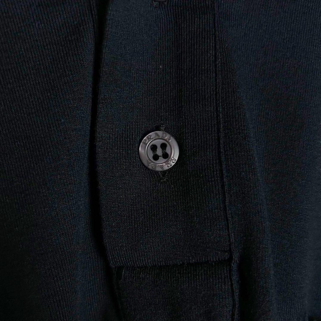 5996【人気ブラック】プラダ‪☆ラバーロゴ入り長袖ポロシャツ ナイロン切替