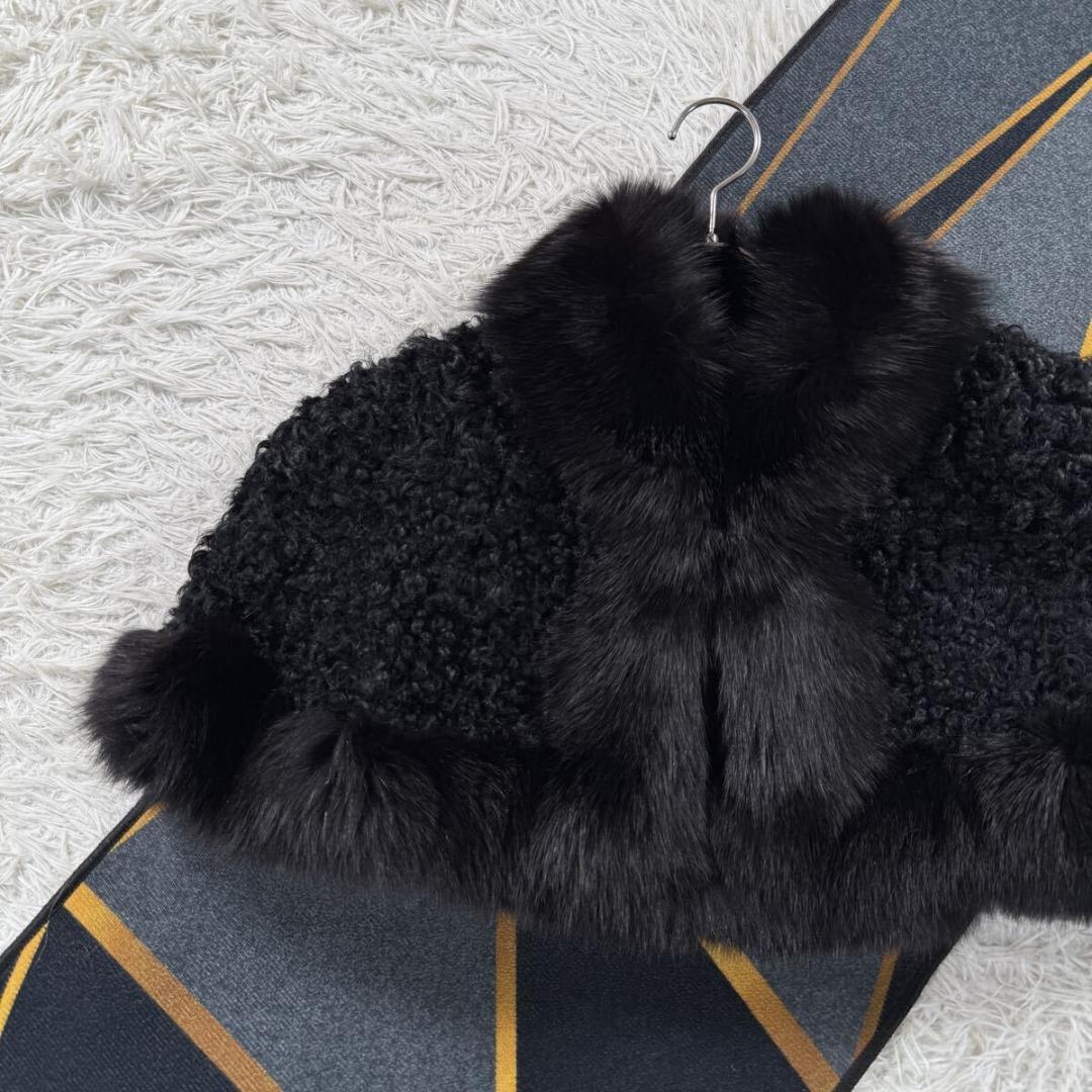 美品 エンバ フォックスファー ラム ポンチョ L相当 毛並み◎なめし柔らか