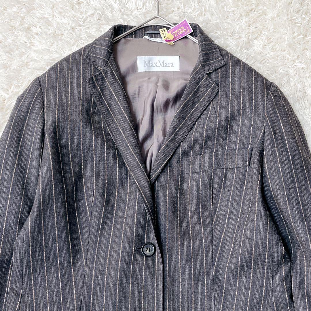 マックスマーラ Ｌ相当【白タグ】　ヴァージンウールジャケット　グレー　ストライプ