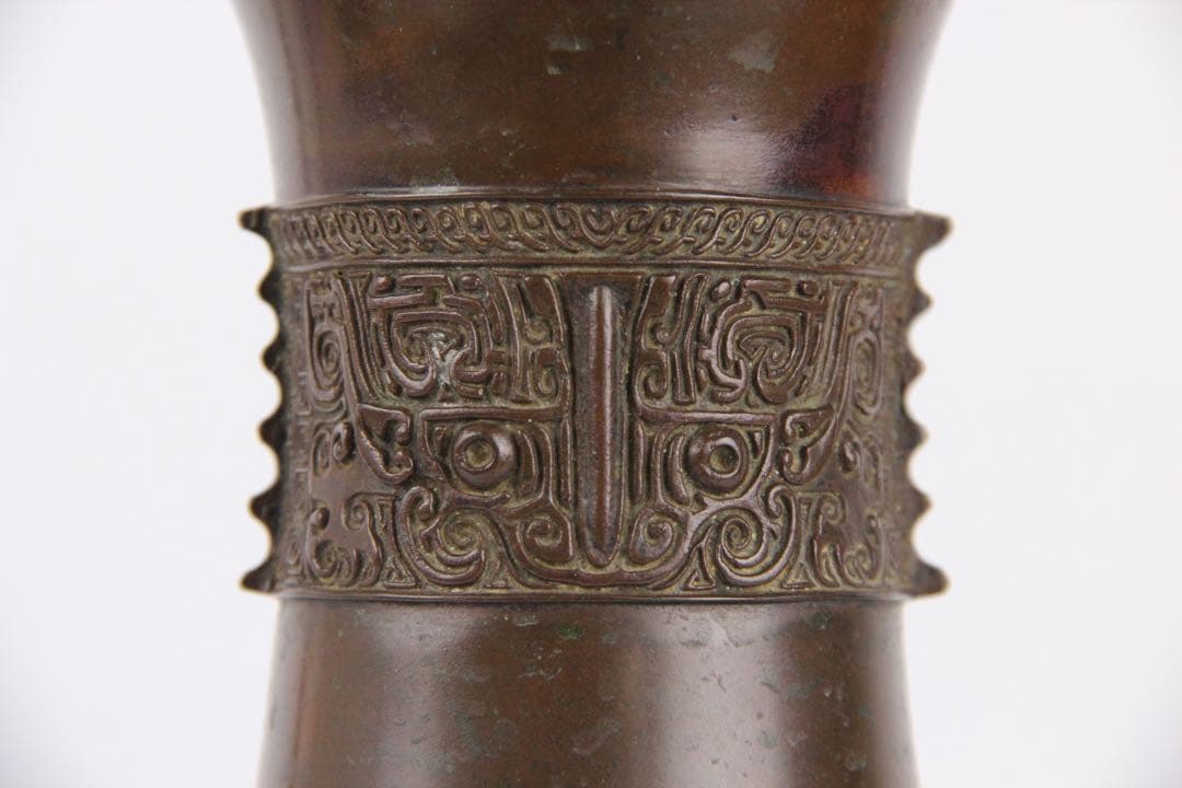 藏六造 饕餮文銅瓶 花瓶　青銅器写 唐金 花入 唐物写　遺古居 　EL11-27