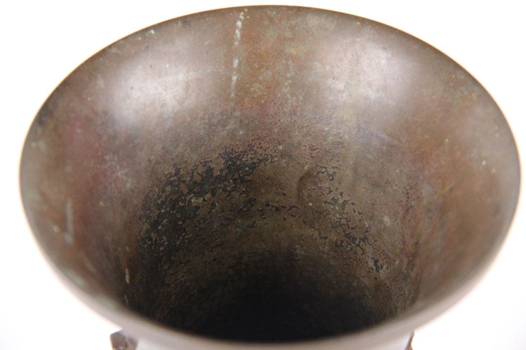 藏六造 饕餮文銅瓶 花瓶　青銅器写 唐金 花入 唐物写　遺古居 　EL11-27