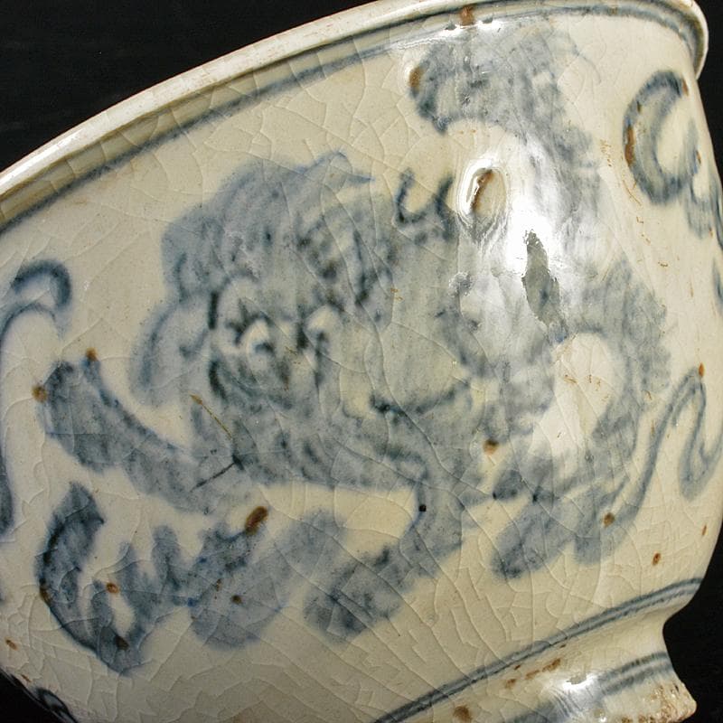 九谷焼　古九谷　染付　神獣文　鉢　時代箱付　V　R7217