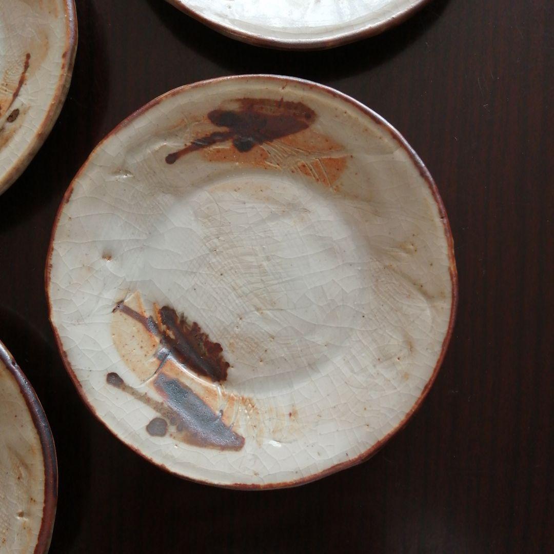 瀬戸焼　加藤作助　志野銘々皿　5枚　13cm　昭和中期