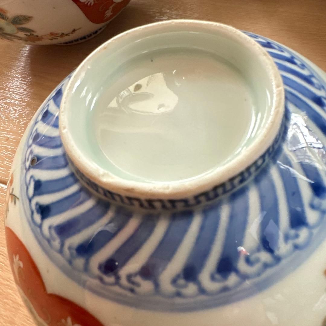 古伊万里　赤絵椀　太明年製　懐石　金彩　７客　蓋付