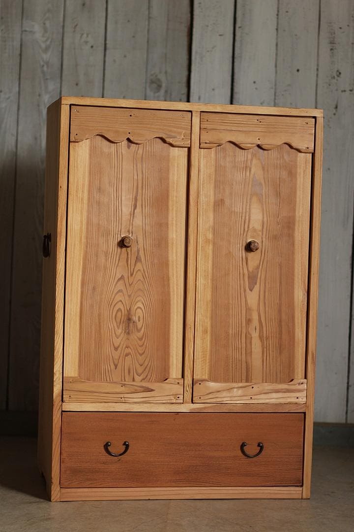 古い4マスの収納棚×木製引き出し　明治期　戸棚　本棚　食器棚　古家具　古道具