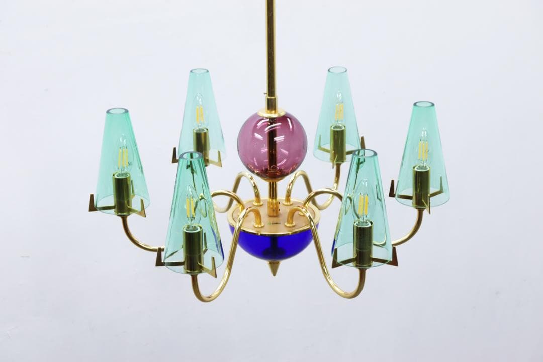 イタリア ヴィンテージ ムラーノガラス 6灯 シャンデリア ペンダントライト