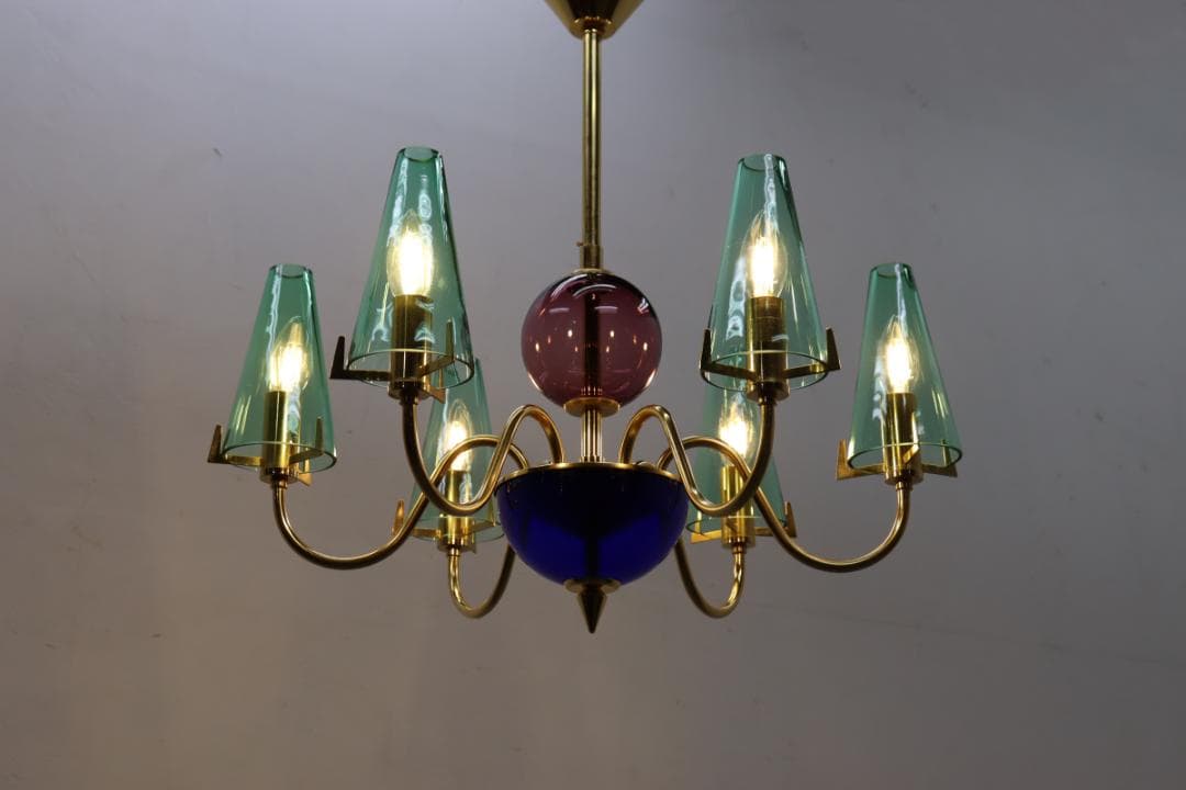 イタリア ヴィンテージ ムラーノガラス 6灯 シャンデリア ペンダントライト