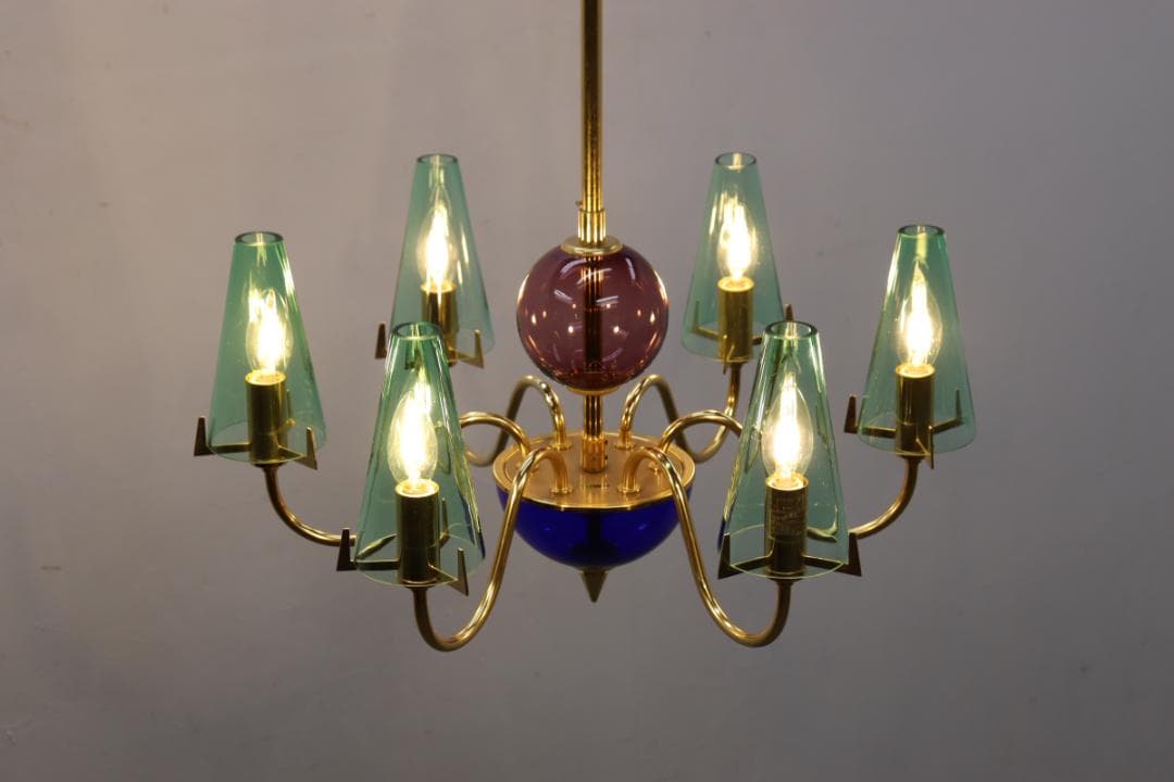 イタリア ヴィンテージ ムラーノガラス 6灯 シャンデリア ペンダントライト