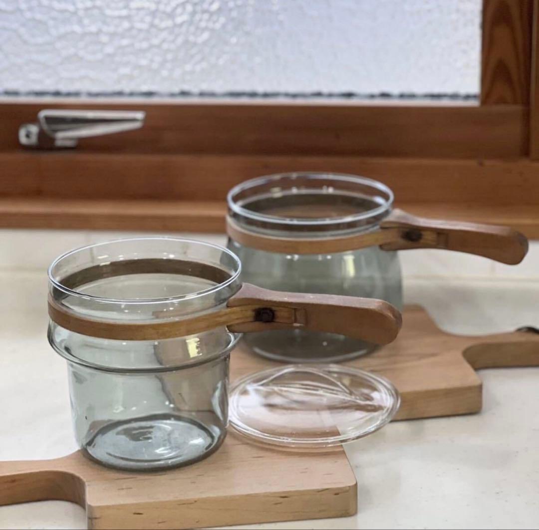 激レア　戦時中モデル old pyrex ダブルボイラー　ウッドハンドル