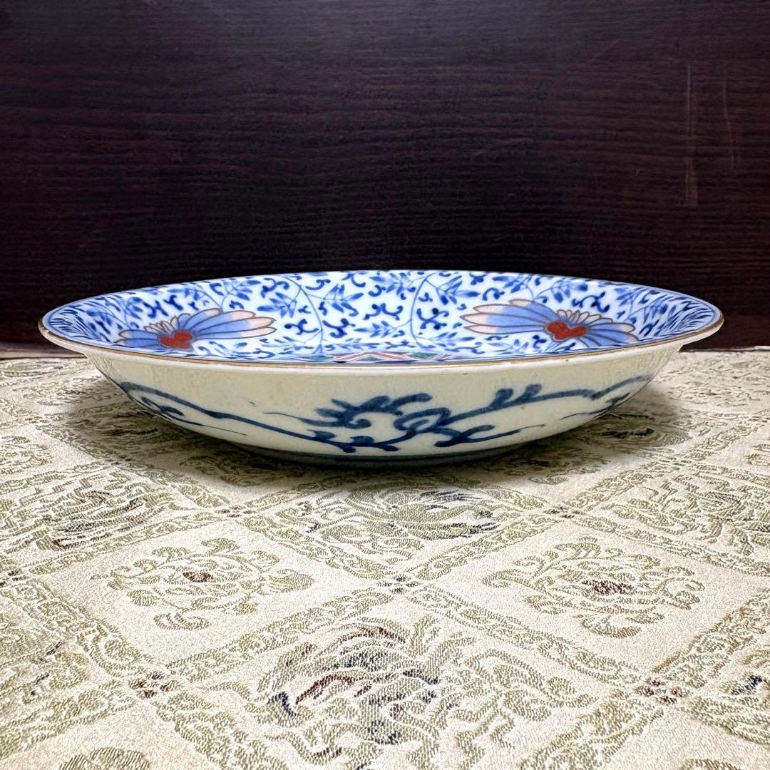 希少✨大聖寺伊万里 染錦手 菊花紋様 金彩 花唐草紋様 中皿 単品✨アンティーク
