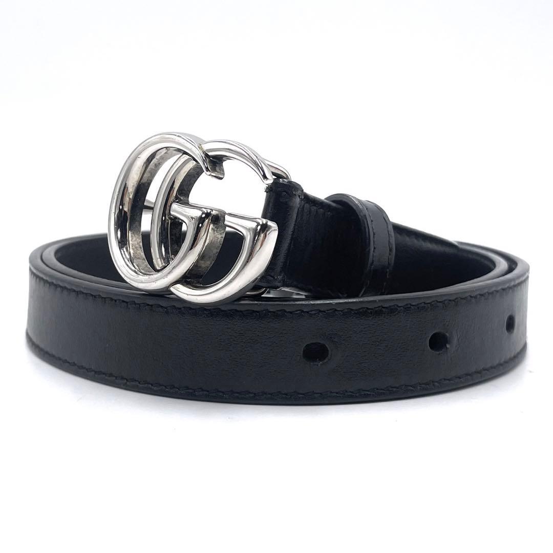 【極美品✨】グッチ GGマーモント ベルト バックル シルバー レディース 黒