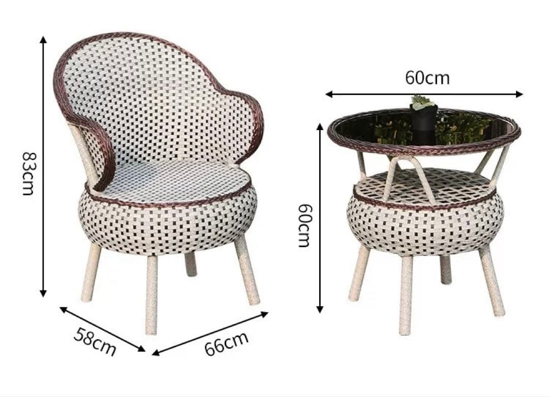 カフェ風　庭　ガーデニングテーブル椅子セット　屋外テーブル　イス　高級 藤編み