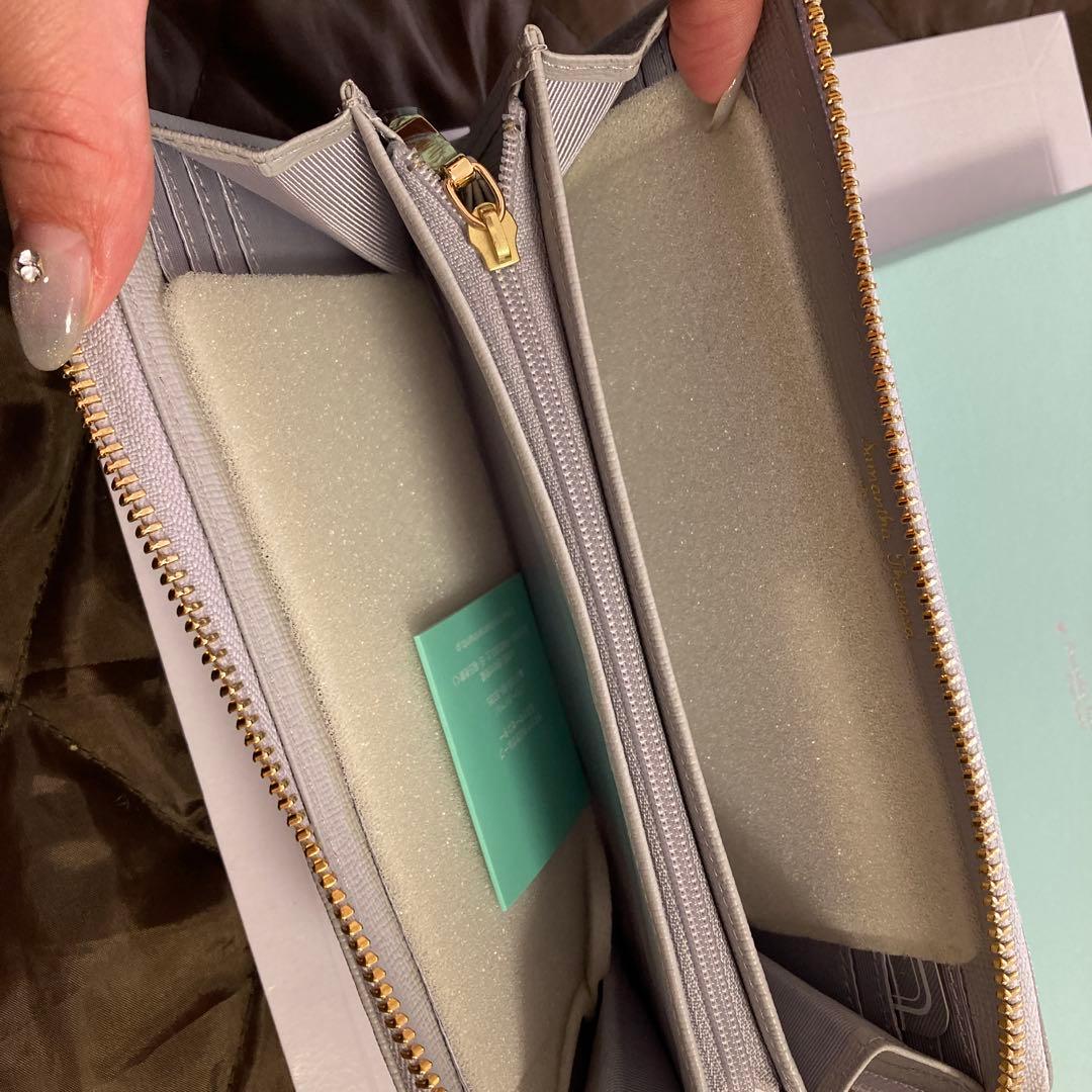 サマンサタバサ　新品 リボン　長財布 ブルー　ラウンドファスナー