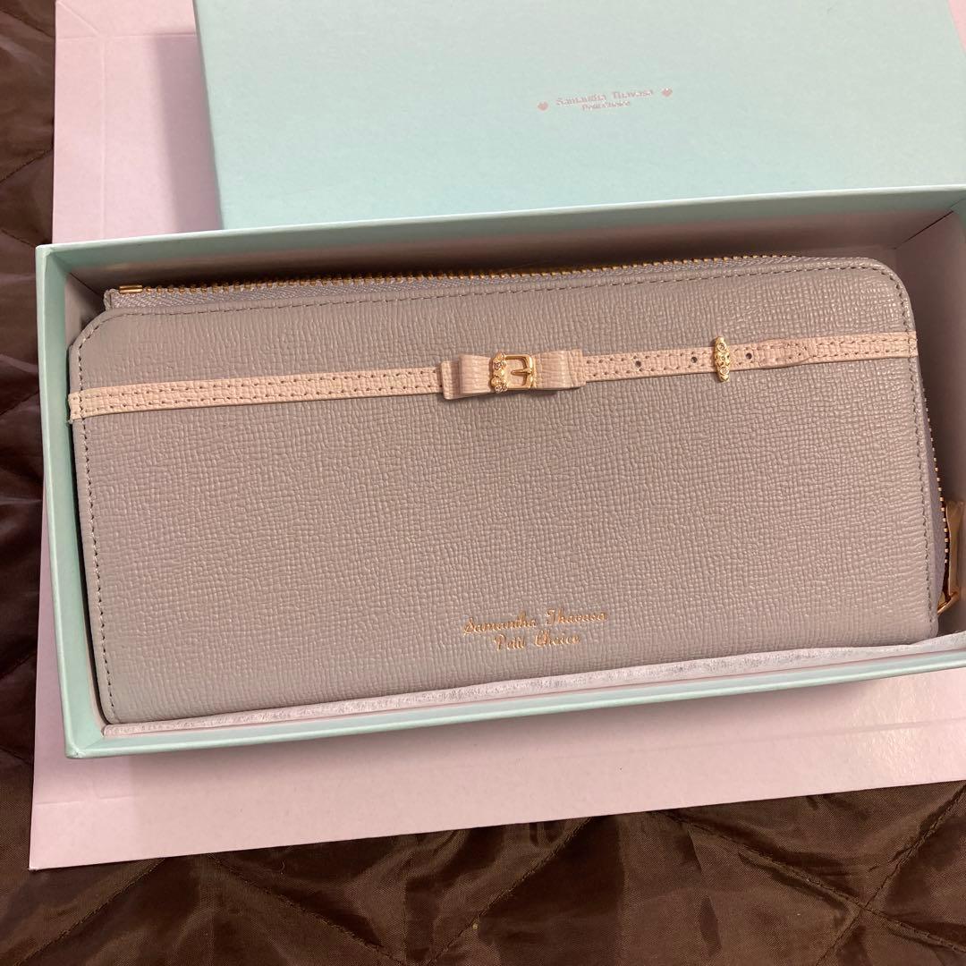 サマンサタバサ　新品 リボン　長財布 ブルー　ラウンドファスナー