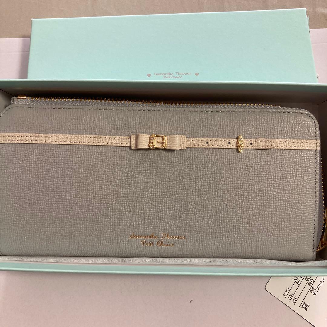 サマンサタバサ　新品 リボン　長財布 ブルー　ラウンドファスナー