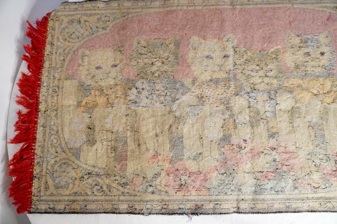 フランス ヴィンテージ 6匹の猫のタペストリー ラグ