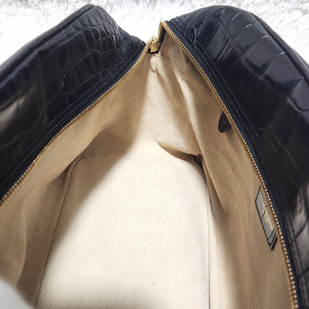 南京錠 クロコ 型押し ミニボストンバッグ ブラック J&M DAVIDSON